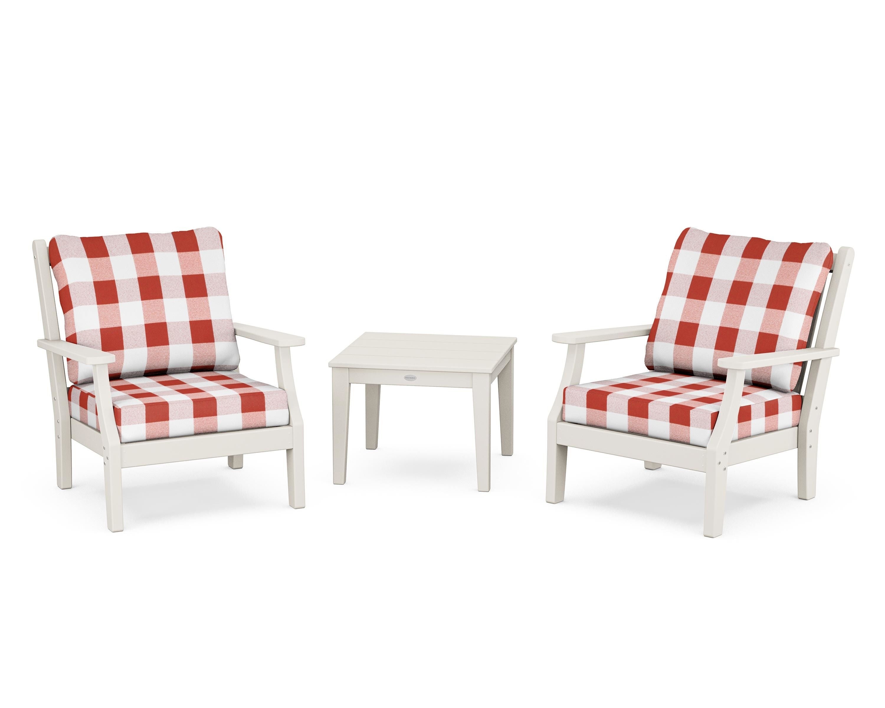 Country Living Wovendale 3-Piece Deep Seating Set in Sand / Buffalo Plaid Crimson
