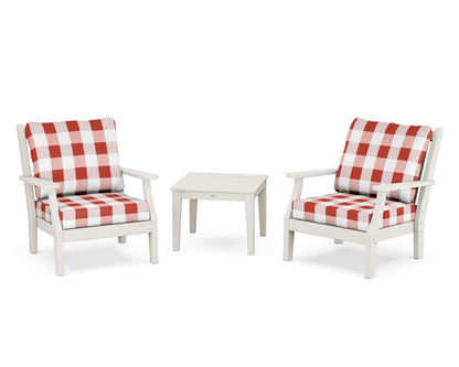 Country Living Wovendale 3-Piece Deep Seating Set in Sand / Buffalo Plaid Crimson