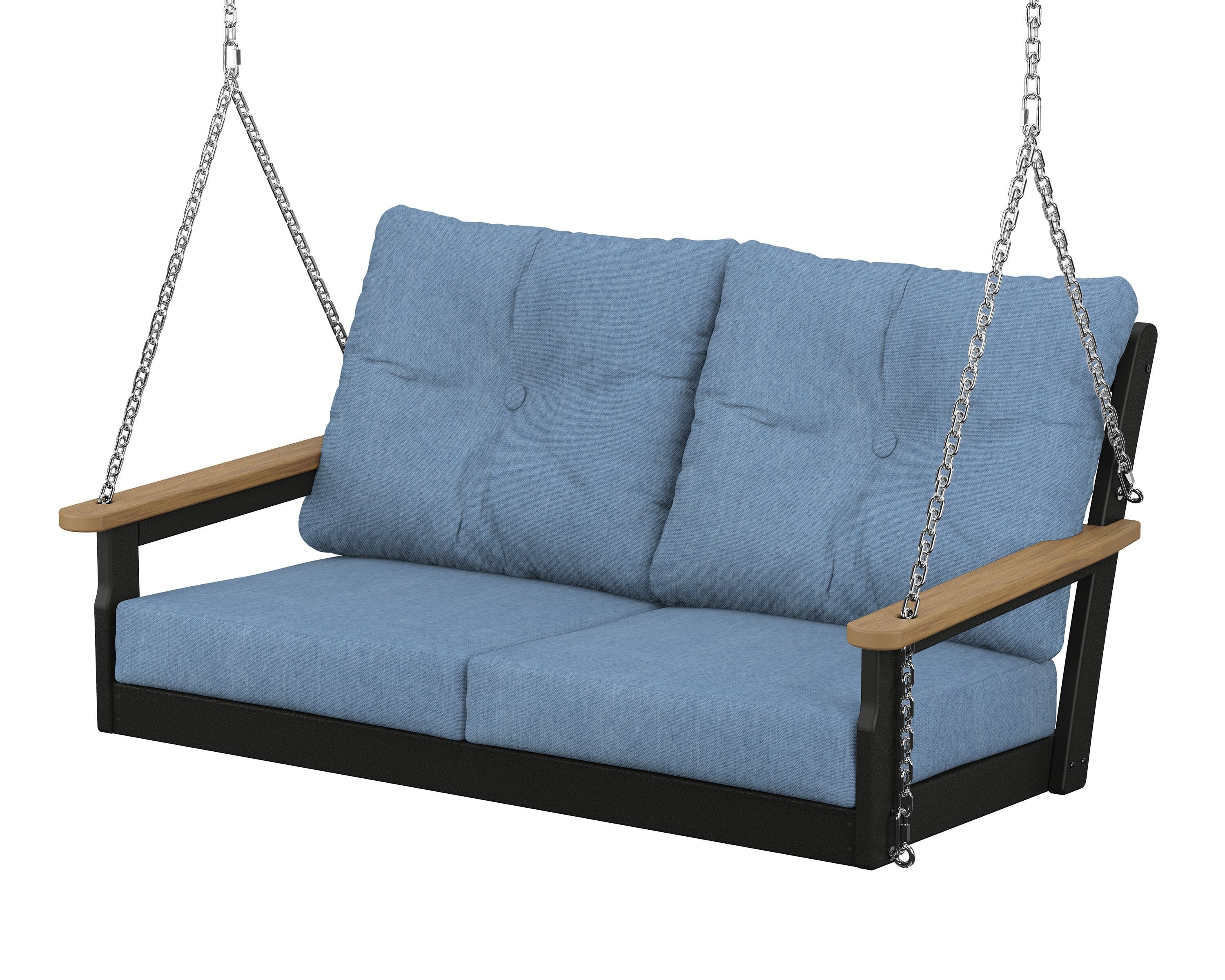 POLYWOOD® Vineyard Deep Seating Swing in Black / Natural / Sky Blue