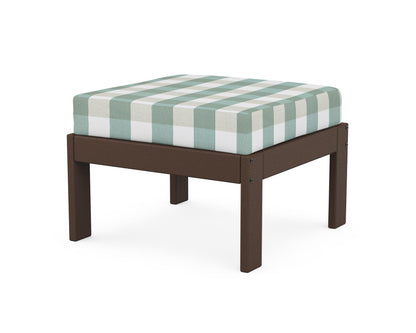 POLYWOOD® Vineyard Modular Ottoman in Mahogany / Buffalo Plaid Glacier Spa