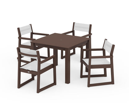 POLYWOOD® EDGE Sling Arm Chair 5-Piece Parsons Dining Set in Mahogany / White Sling