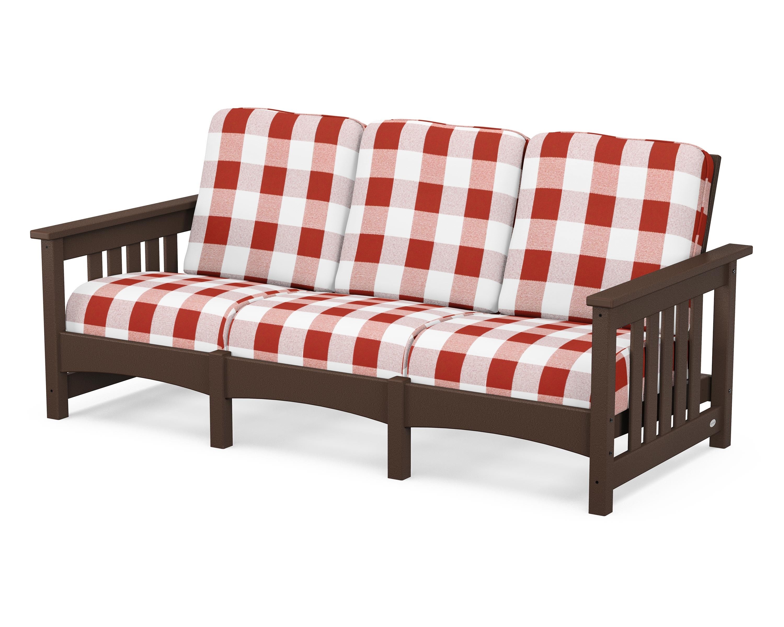 POLYWOOD® Club Mission Sofa in Mahogany / Buffalo Plaid Crimson