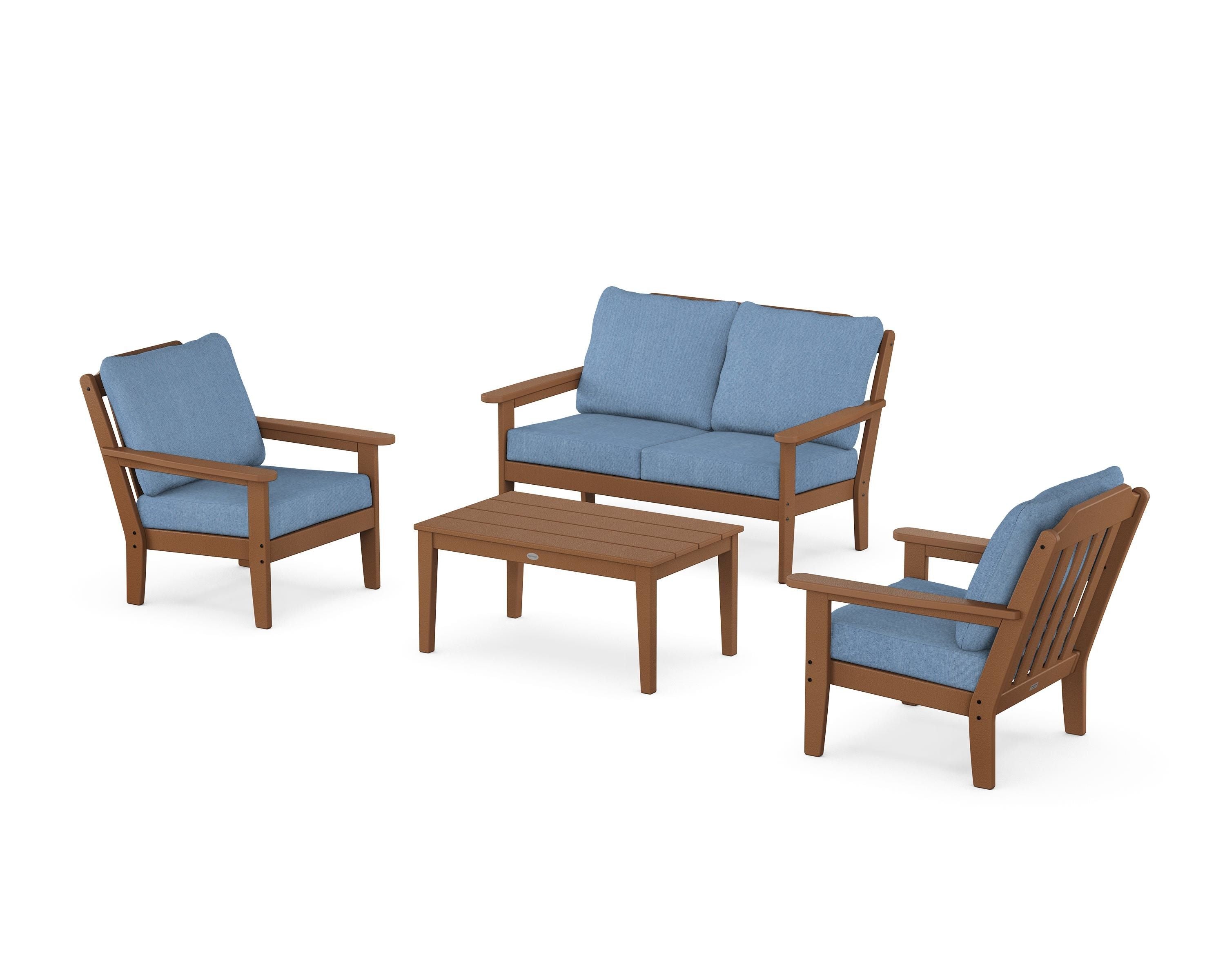 Country Living Cottage 4-Piece Deep Seating Set with Loveseat in Teak / Sky Blue