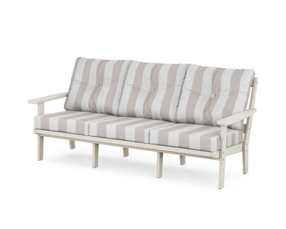 POLYWOOD® Oxford Deep Seating Sofa in Sand / Cabana Stripe Dune Burlap
