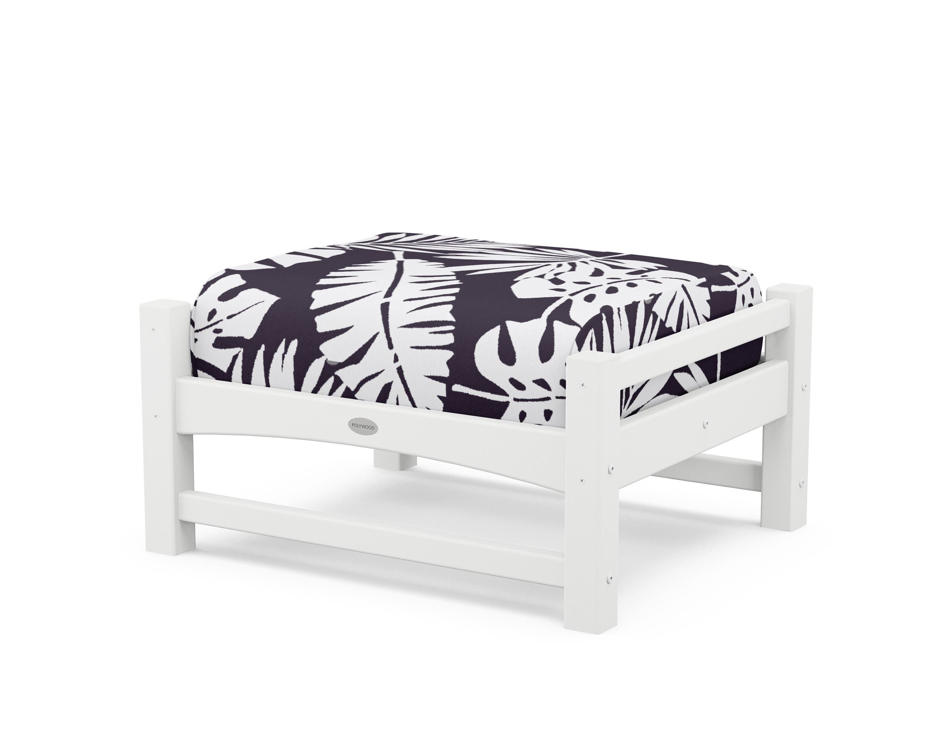 POLYWOOD® Club Ottoman in White / Leaf Navy
