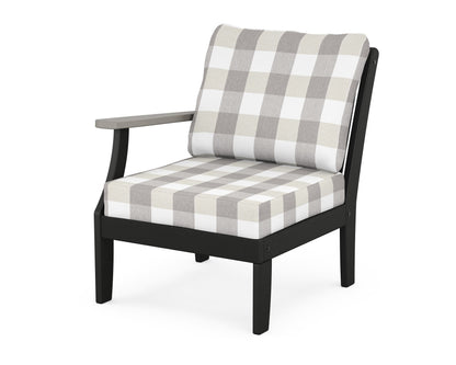 POLYWOOD® Braxton Modular Left Arm Chair in Black / Driftwood / Buffalo Plaid Grey Mist