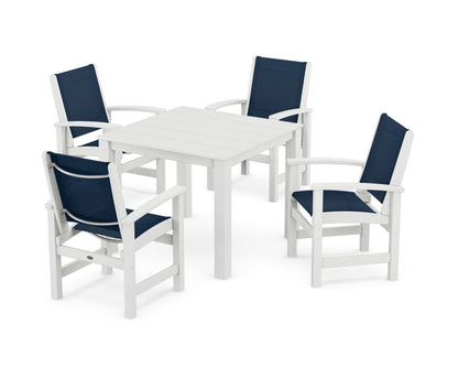 POLYWOOD® Coastal 5-Piece Parsons Dining Set in White / Navy Blue Sling