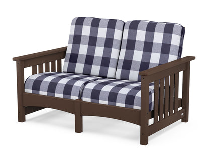 POLYWOOD® Club Mission Loveseat in Mahogany / Buffalo Plaid Navy