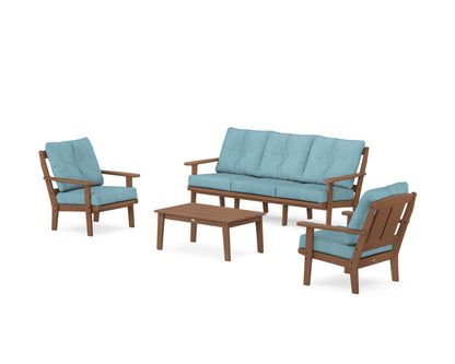 POLYWOOD® Mission 4-Piece Deep Seating Set with Sofa in Teak / Lattice Sky Blue