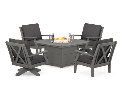 POLYWOOD® Braxton 5-Piece Deep Seating Set with Fire Table in Slate Grey / Ash Charcoal