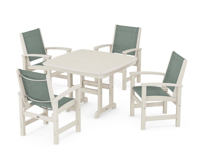 POLYWOOD® Coastal 5-Piece Dining Set in Sand / Dupioni Sea Mist Sling