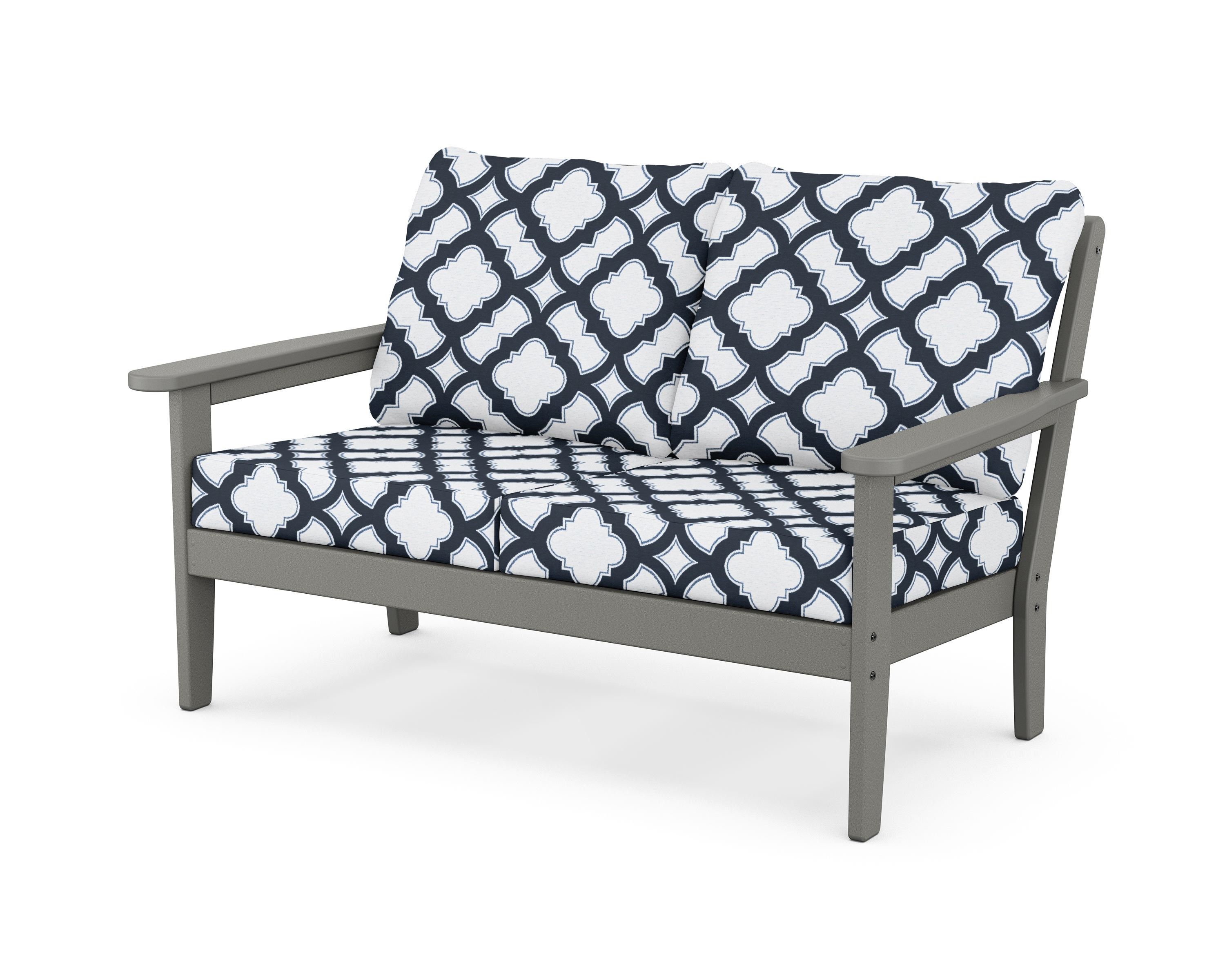 Country Living Cottage Deep Seating Loveseat in Slate Grey / Trellis Marine Indigo