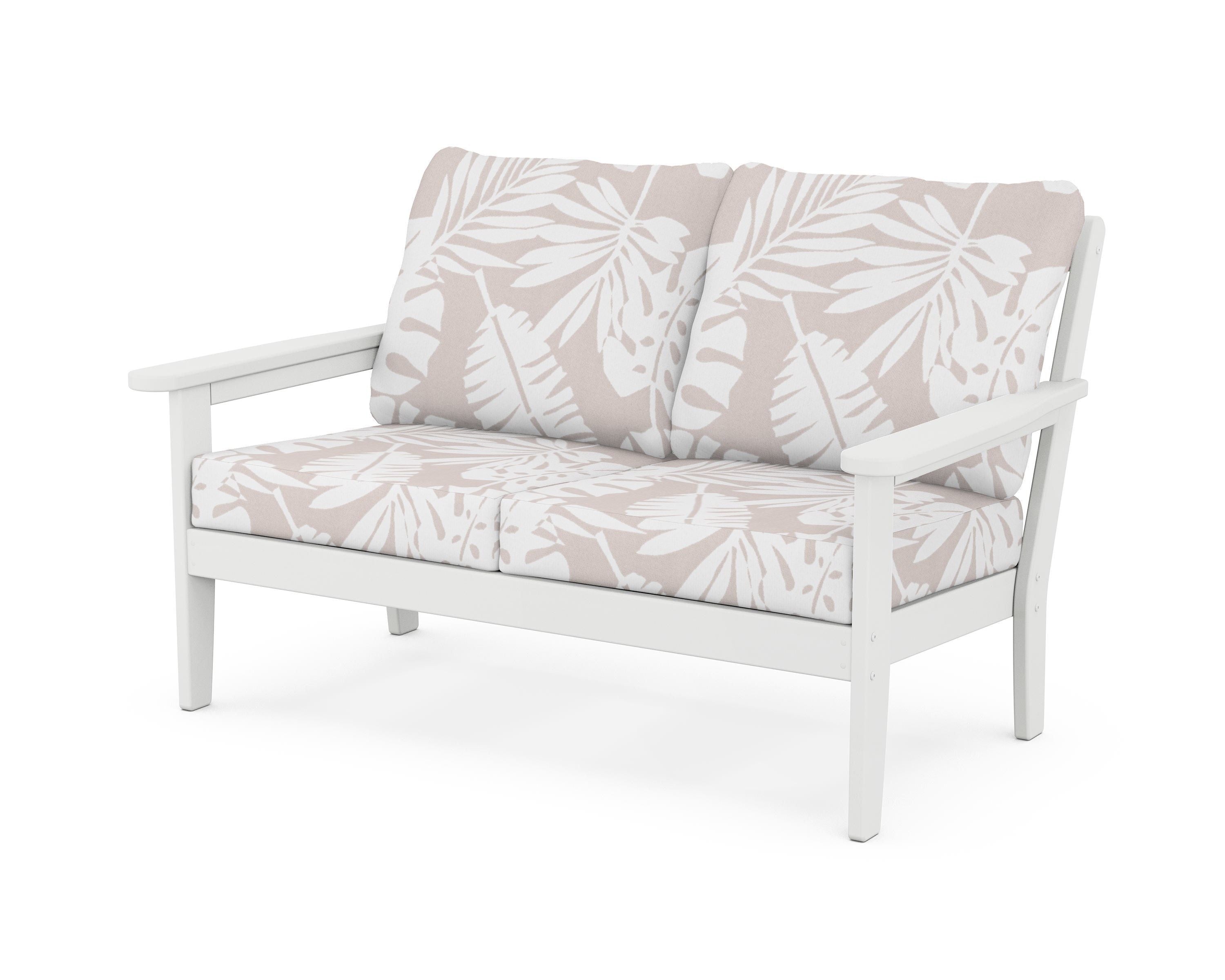 Country Living Cottage Deep Seating Loveseat in White / Leaf Dune Burlap