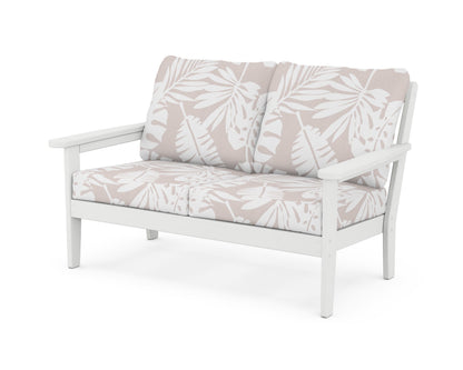 Country Living Cottage Deep Seating Loveseat in White / Leaf Dune Burlap