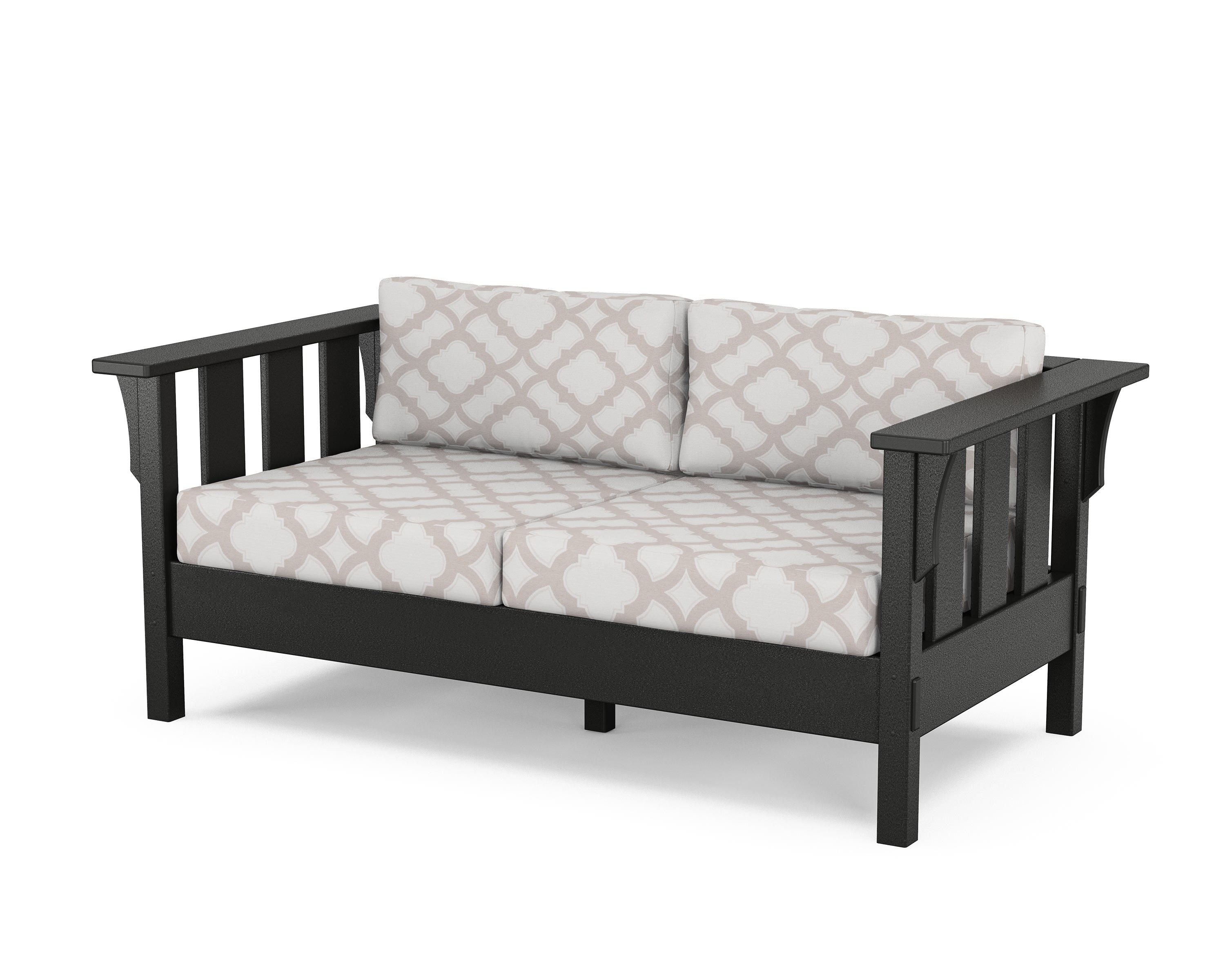 Martha Stewart by POLYWOOD® Acadia Deep Seating Loveseat in Black / Trellis Dune Burlap