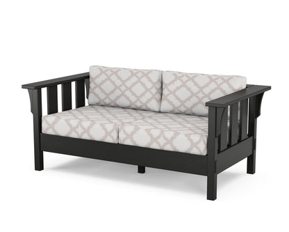 Martha Stewart by POLYWOOD® Acadia Deep Seating Loveseat in Black / Trellis Dune Burlap