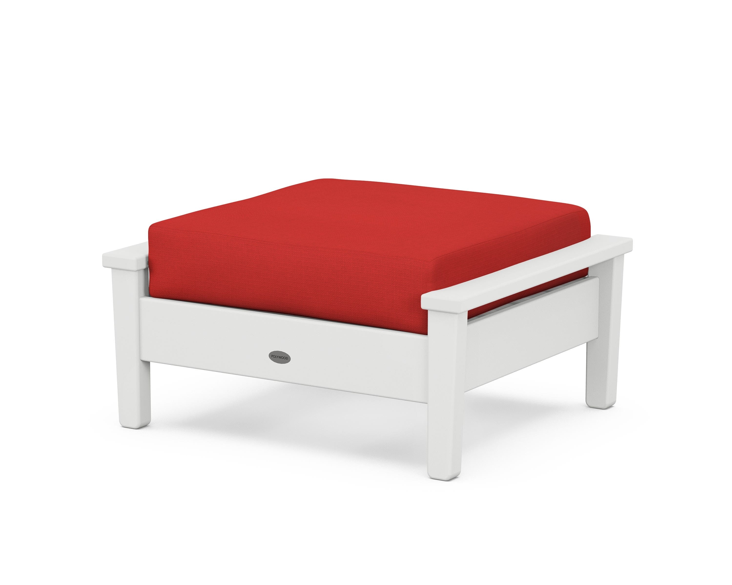POLYWOOD® Prescott Deep Seating Ottoman in White / Crimson Linen