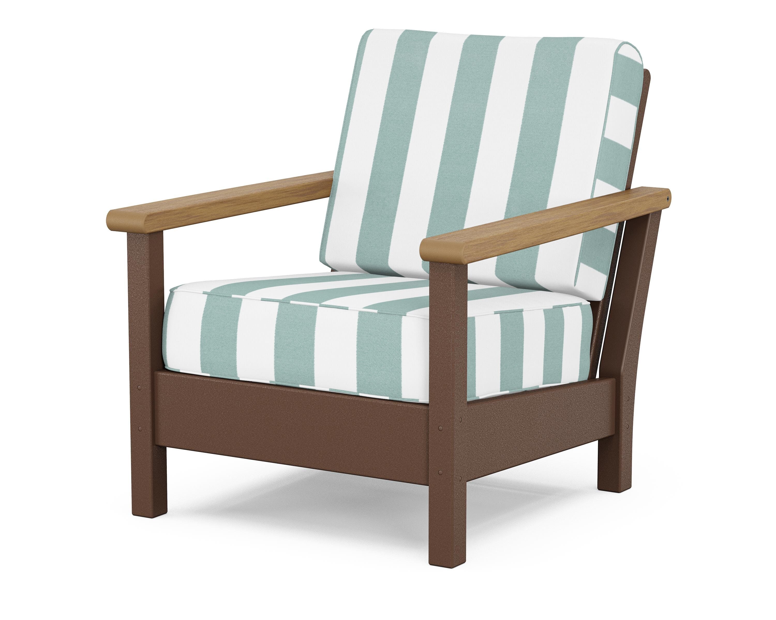 POLYWOOD® Harbour Deep Seating Chair in Mahogany / Natural / Cabana Stripe Glacier Spa