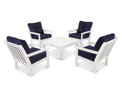 POLYWOOD® Vineyard 5-Piece Deep Seating Conversation Set in White / Navy