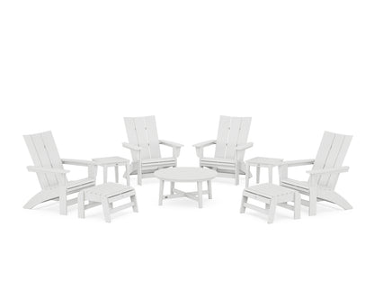 POLYWOOD® Modern Grand Adirondack 9-Piece Conversation Set in White