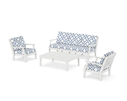 Martha Stewart by POLYWOOD® Chinoiserie 4-Piece Deep Seating Set with Sofa in White / Trellis Sky Blue