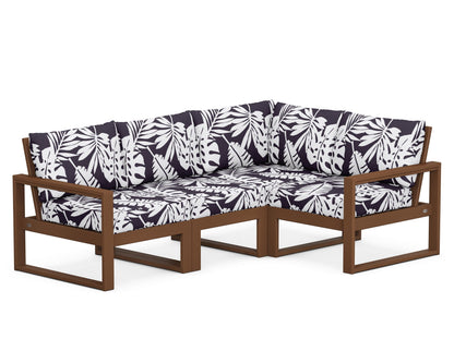 POLYWOOD® EDGE 4-Piece Modular Deep Seating Set in Teak / Leaf Navy