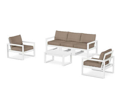 POLYWOOD® EDGE Sectional 4-Piece Deep Seating Set with Sofa in White / Spiced Burlap