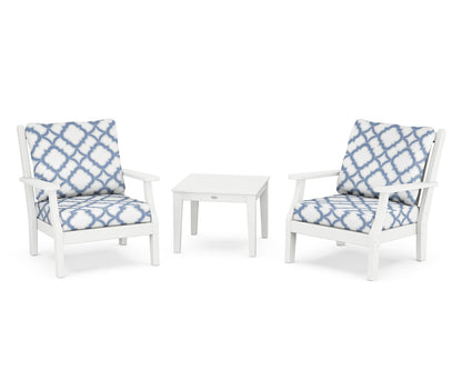 Country Living Wovendale 3-Piece Deep Seating Set in White / Trellis Sky Blue