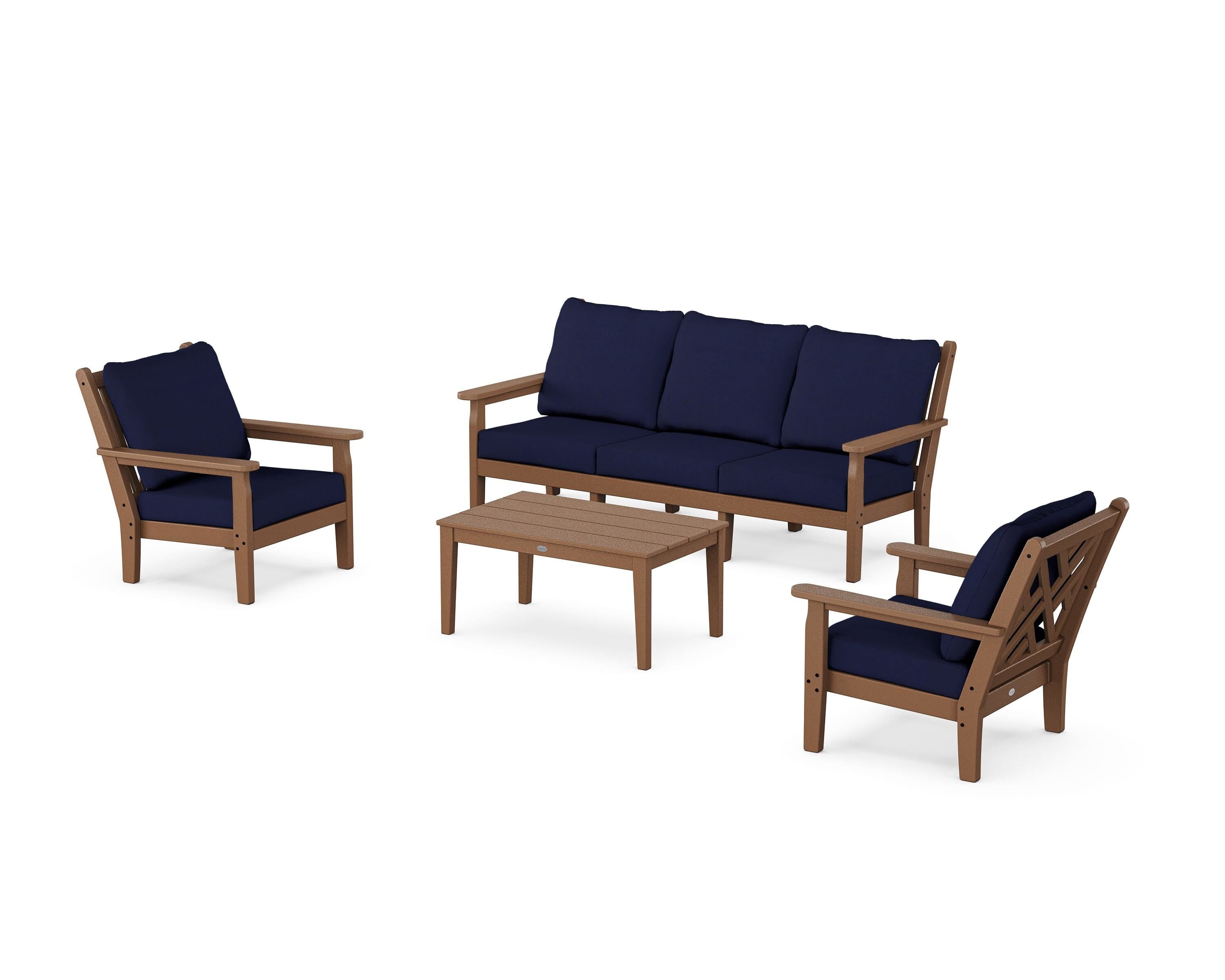 POLYWOOD® Chippendale 4-Piece Deep Seating Set with Sofa in Teak / Navy
