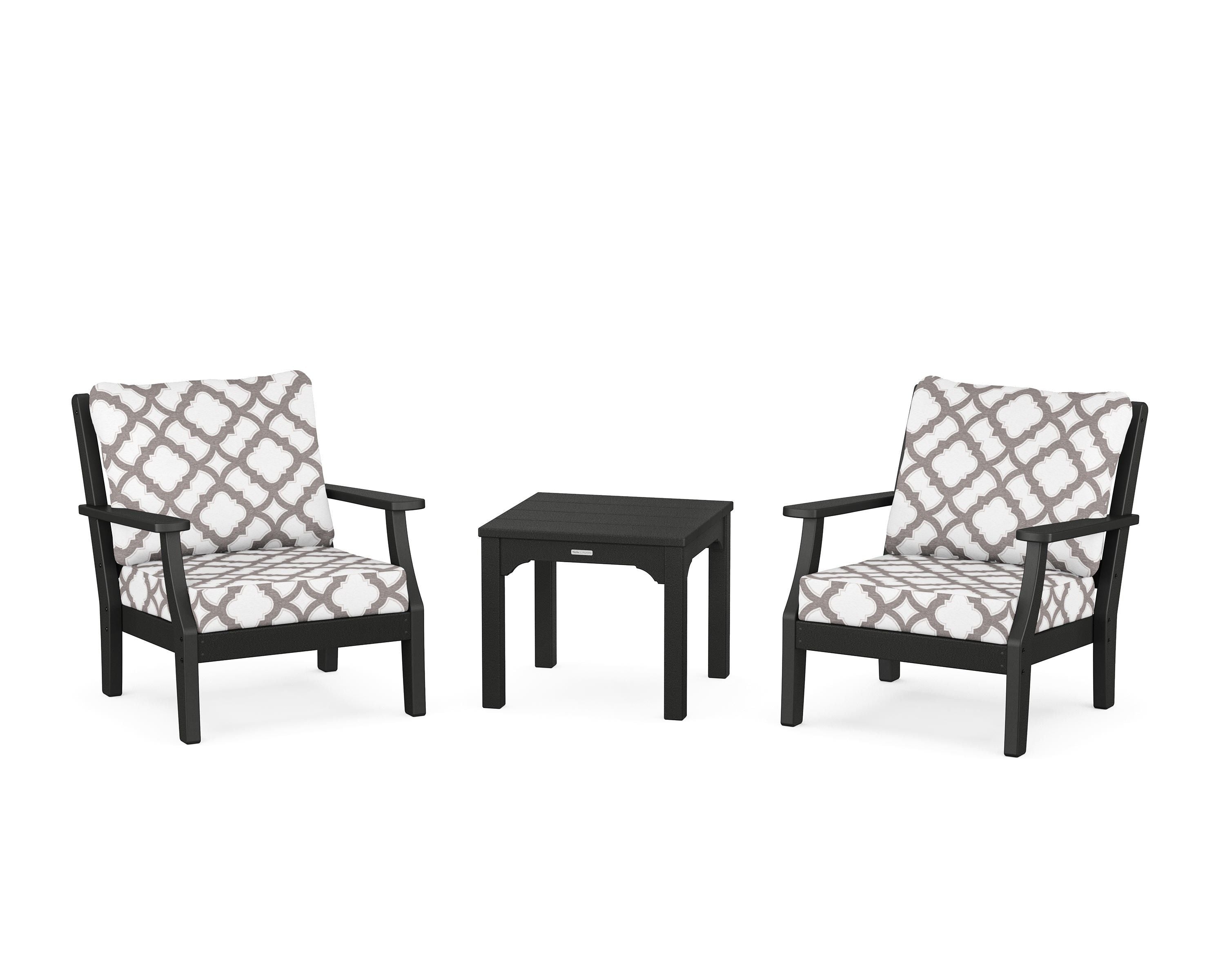 Martha Stewart by POLYWOOD® Chinoiserie 3-Piece Deep Seating Set in Black / Trellis Grey Mist