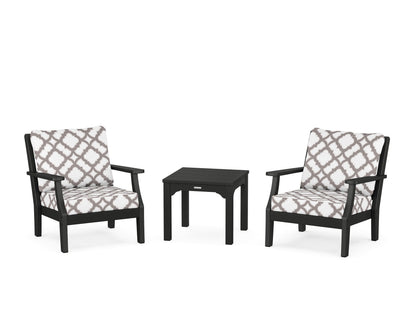 Martha Stewart by POLYWOOD® Chinoiserie 3-Piece Deep Seating Set in Black / Trellis Grey Mist