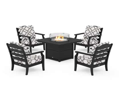 Draper James™ by  POLYWOOD® Savannah 5-Piece Deep Seating Set with Fire Pit Table in Black / Trellis Grey Mist