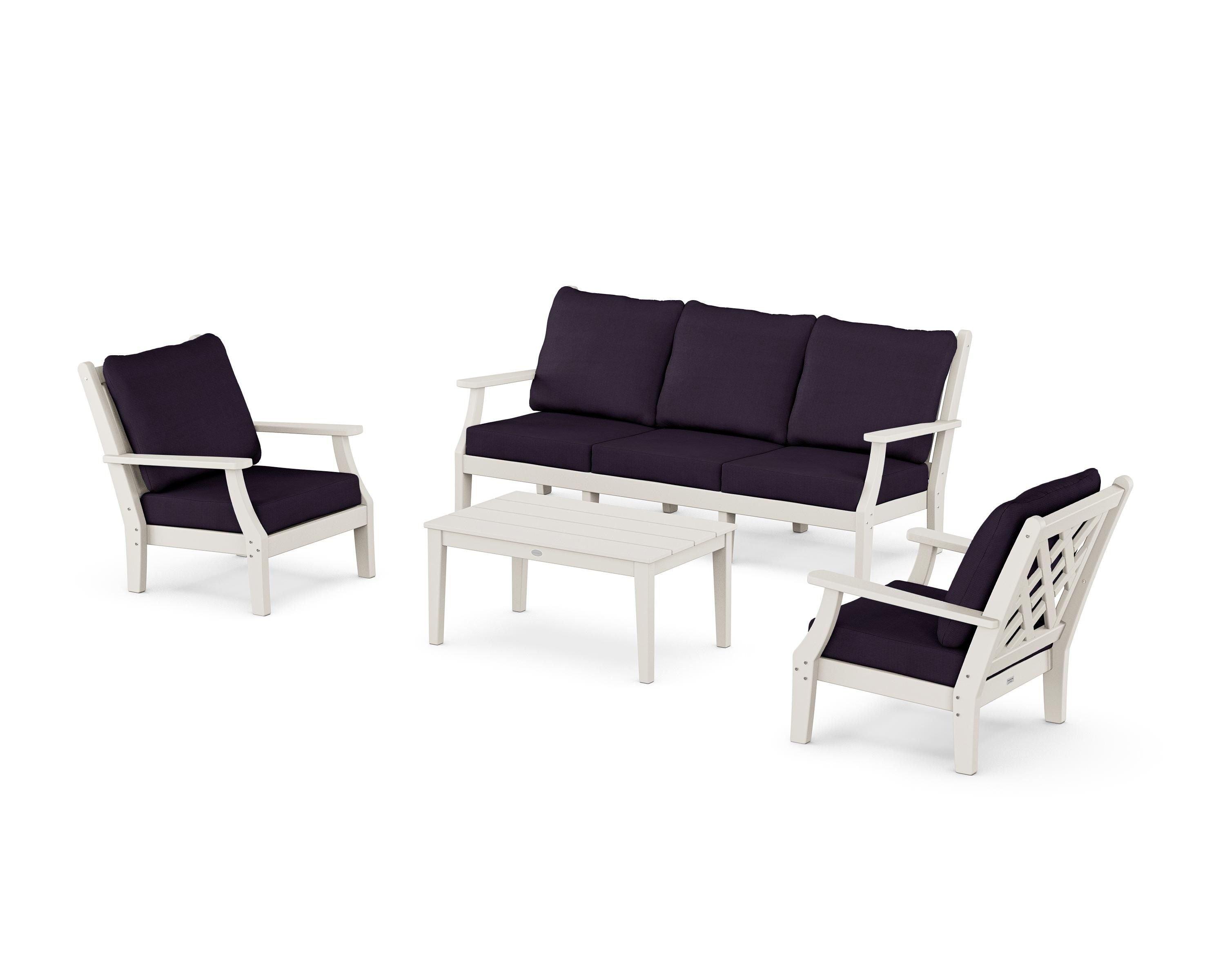 Country Living Wovendale 4-Piece Deep Seating Set with Sofa in Sand / Navy Linen