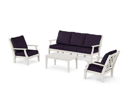 Country Living Wovendale 4-Piece Deep Seating Set with Sofa in Sand / Navy Linen