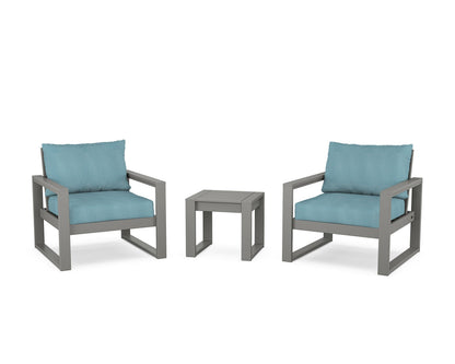 POLYWOOD® EDGE Sectional 3-Piece Deep Seating Set in Slate Grey / Lattice Sky Blue