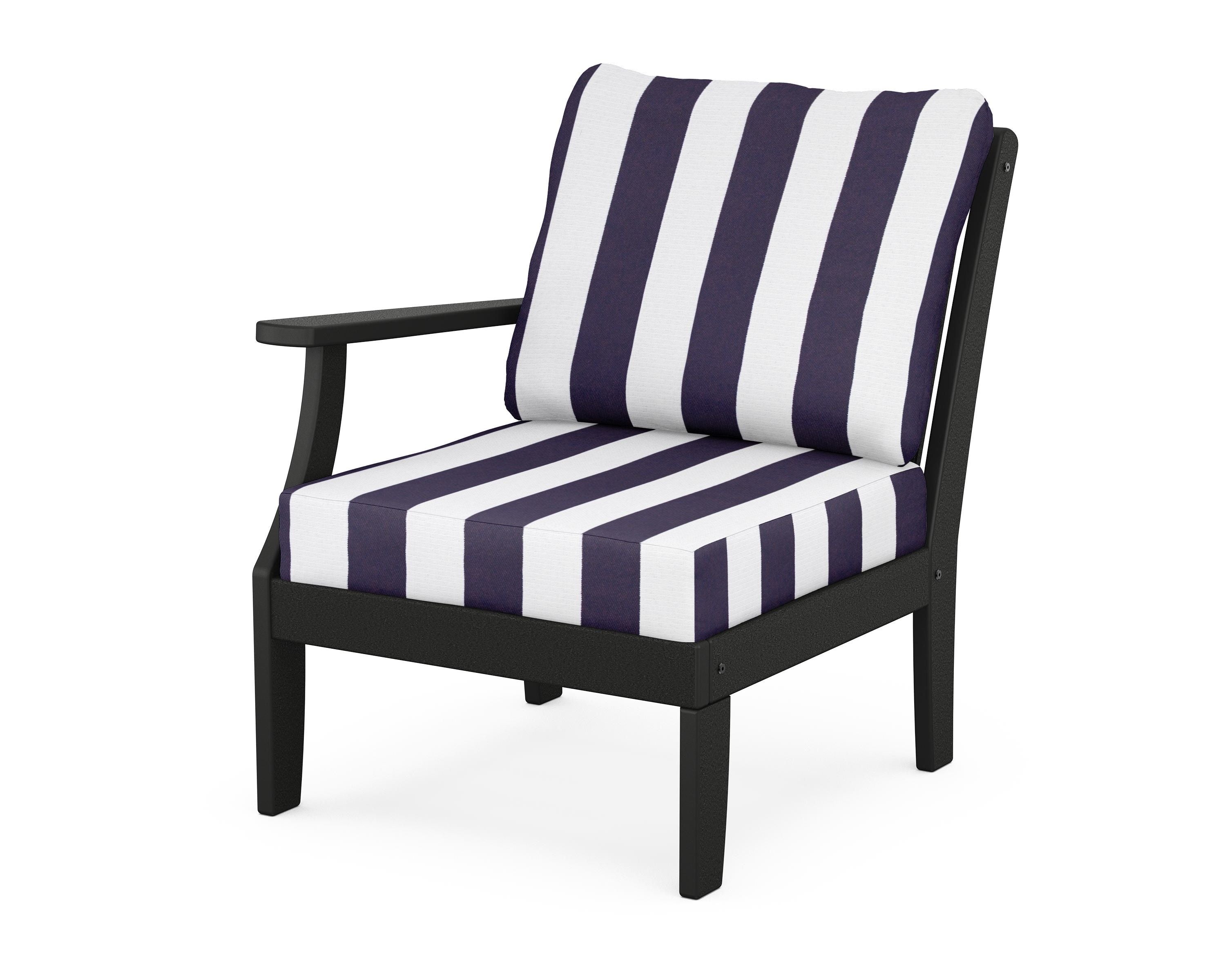POLYWOOD® Braxton Modular Left Arm Chair in Black / Cabana Stripe Navy