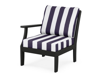 POLYWOOD® Braxton Modular Left Arm Chair in Black / Cabana Stripe Navy