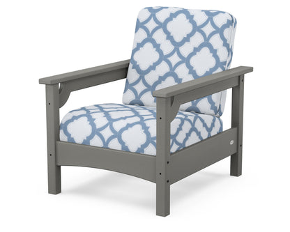 POLYWOOD® Club Chair in Slate Grey / Trellis Sky Blue