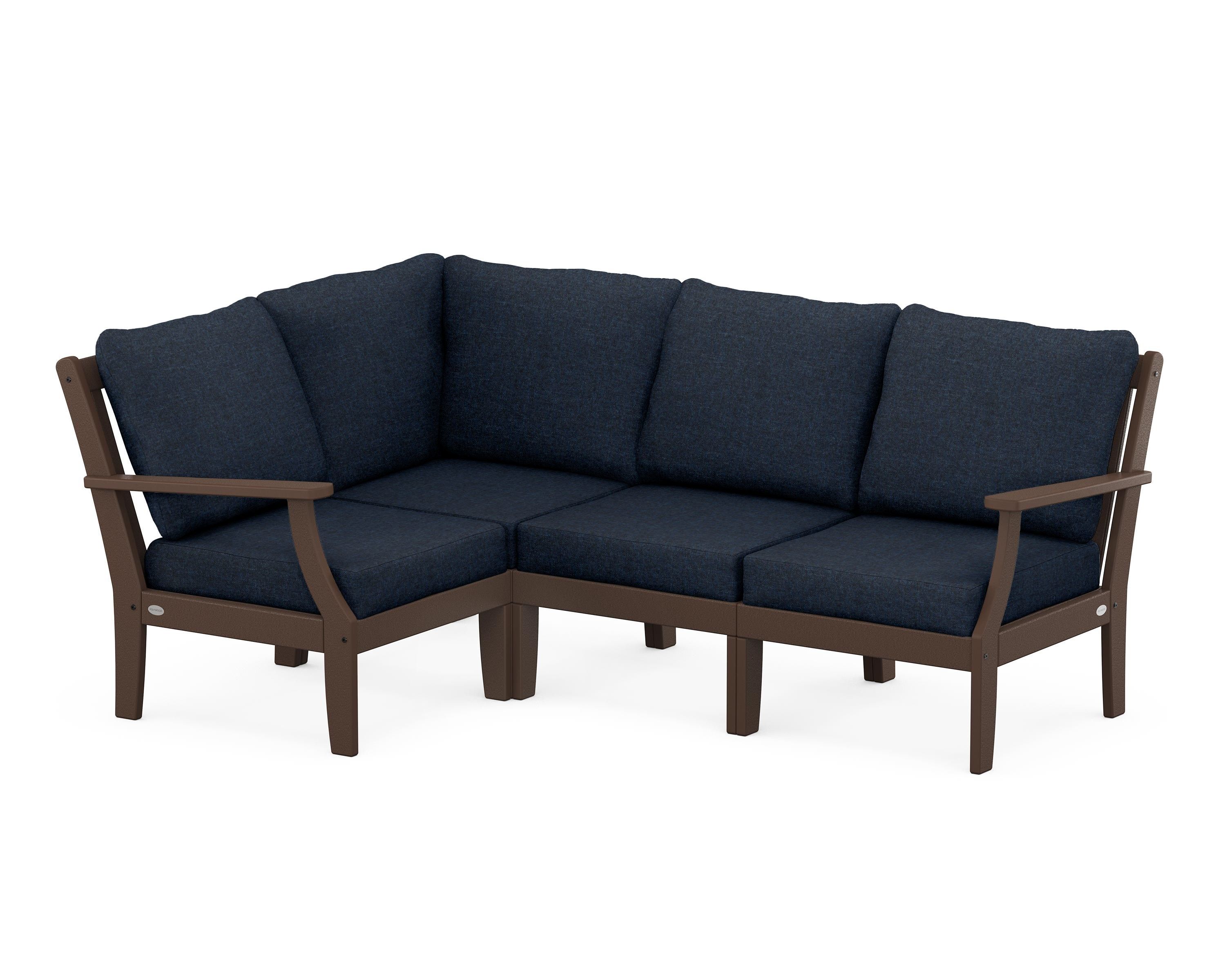 POLYWOOD® Braxton Modular 4-Piece Deep Seating Set in Mahogany / Marine Indigo