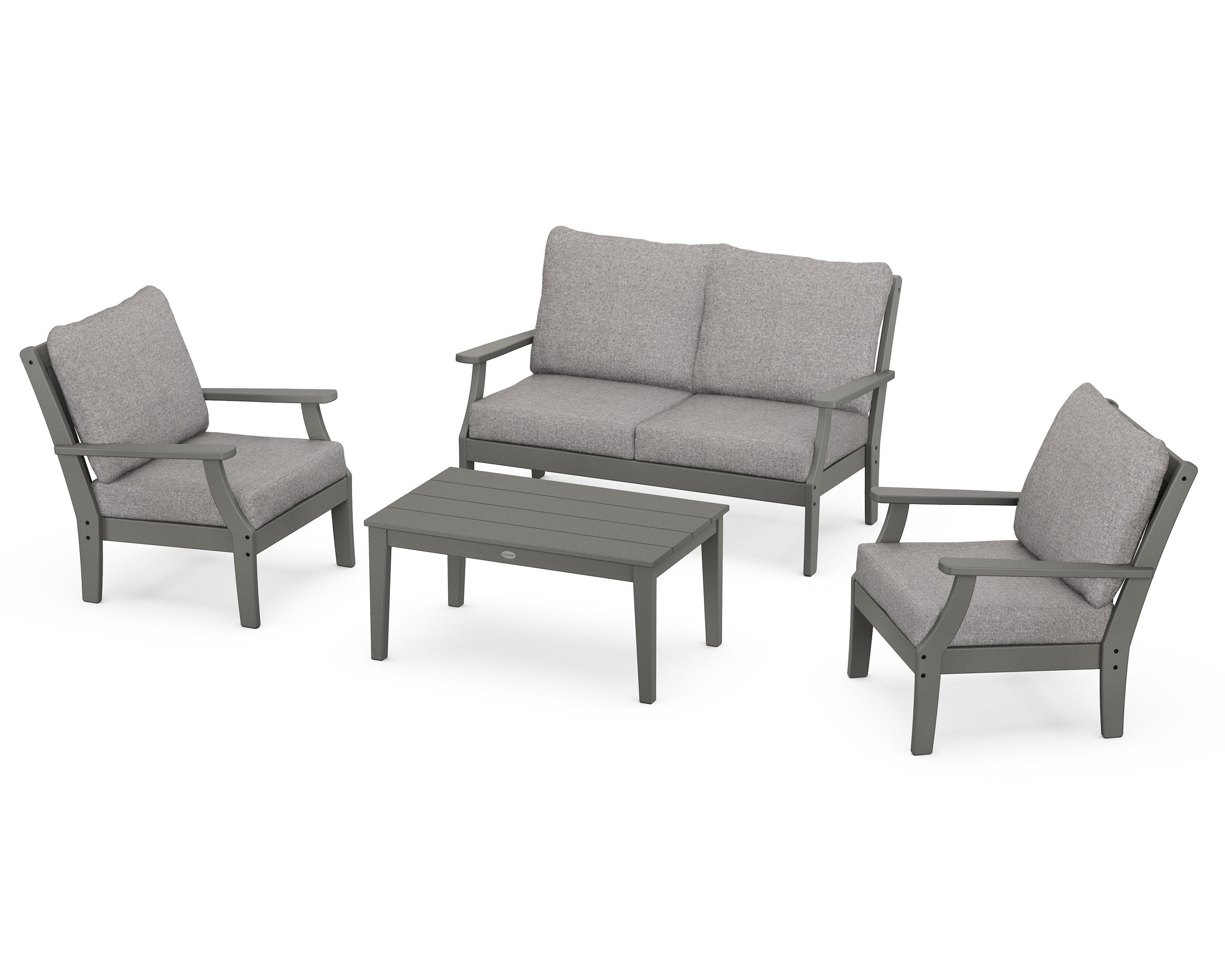 POLYWOOD® Braxton 4-Piece Deep Seating Chair Set in Slate Grey / Grey Mist