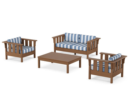 Martha Stewart by POLYWOOD® Acadia 4-Piece Deep Seating Set with Loveseat in Teak / Cabana Stripe Sky Blue