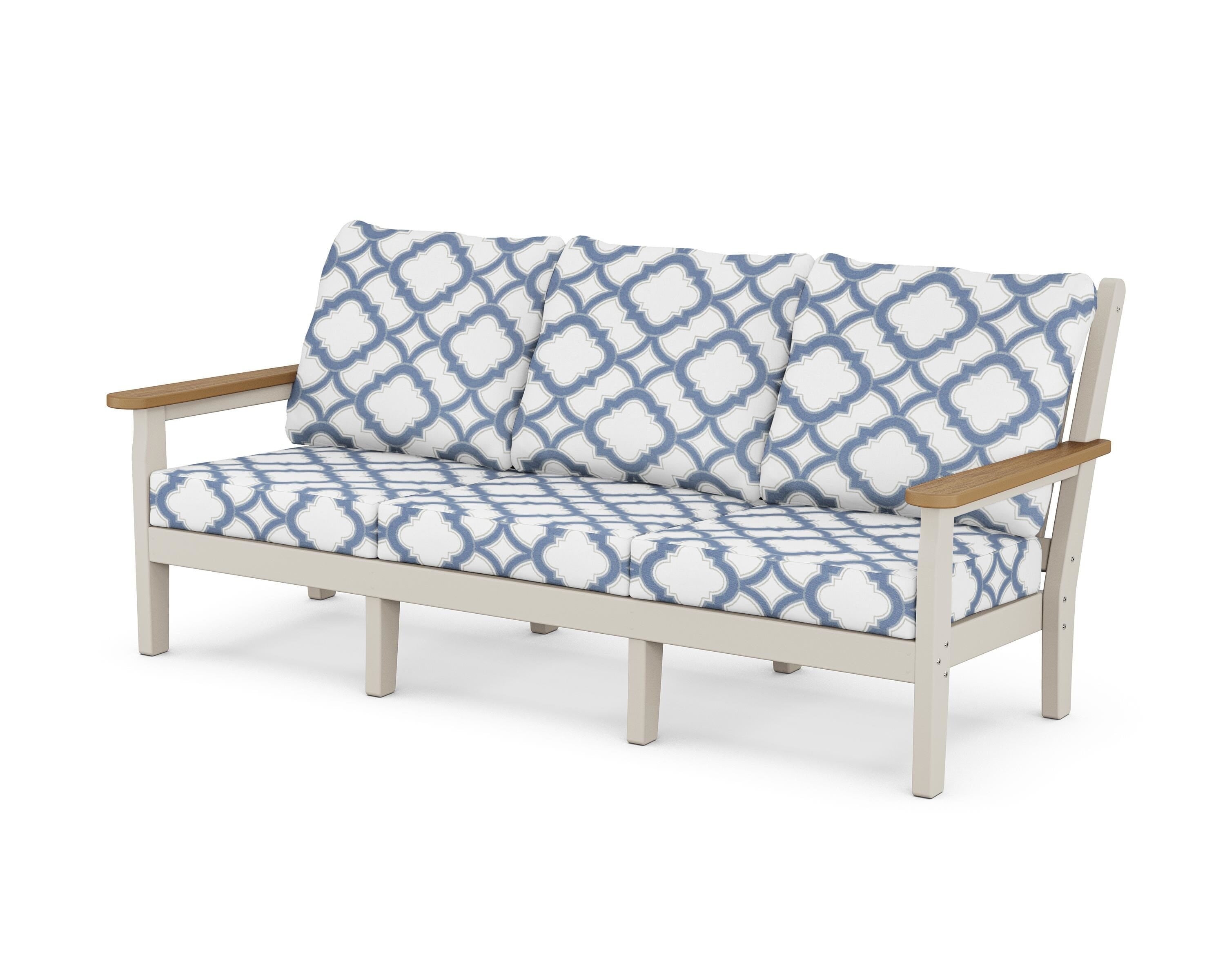 POLYWOOD® Chippendale Deep Seating Sofa in Sand / Natural / Trellis Sky Blue