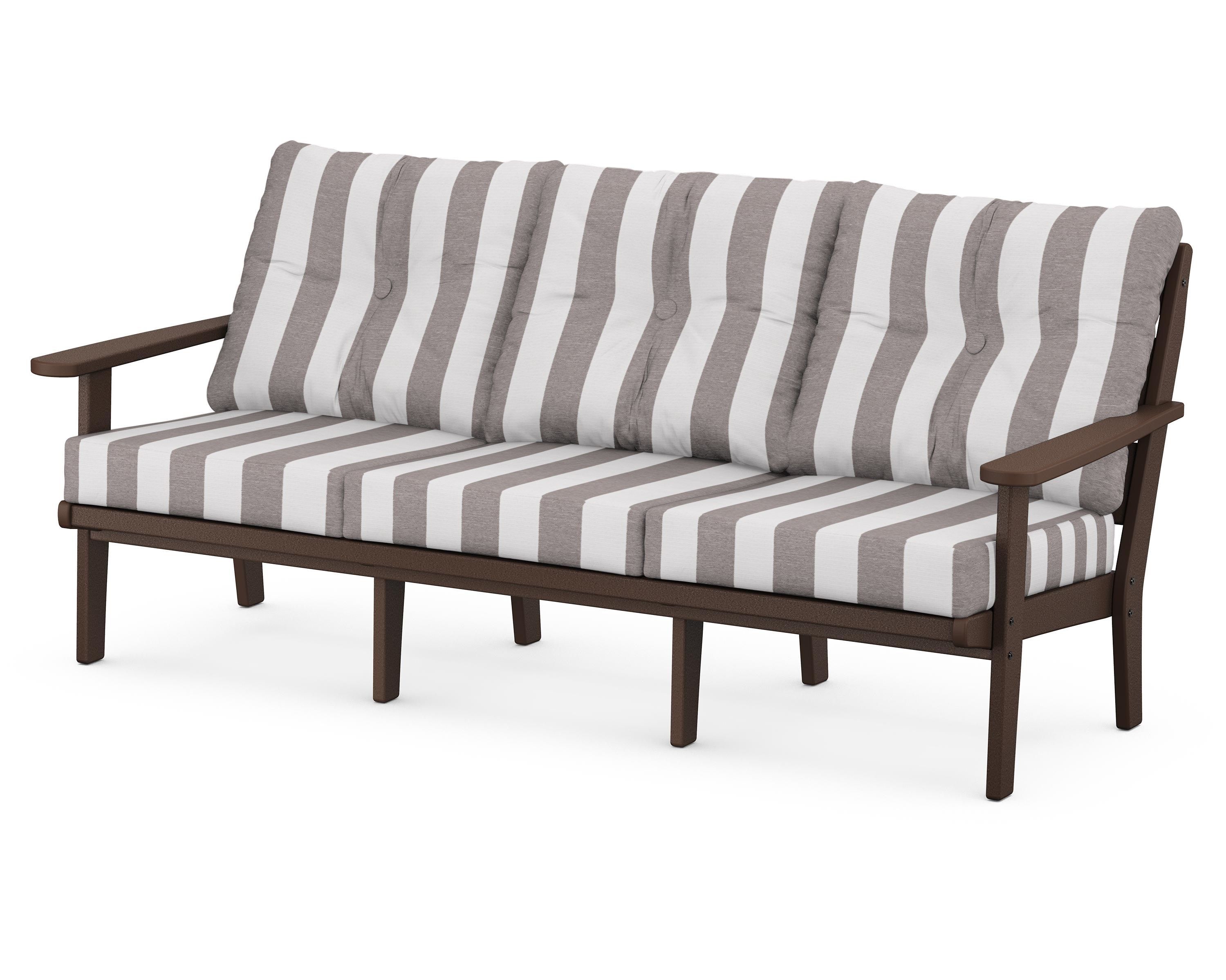 POLYWOOD® Lakeside Deep Seating Sofa in Mahogany / Cabana Stripe Grey Mist