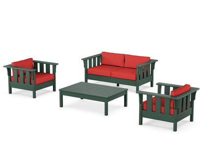 Martha Stewart by POLYWOOD® Acadia 4-Piece Deep Seating Set with Loveseat in Green / Crimson Linen