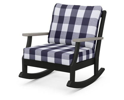POLYWOOD® Braxton Deep Seating Rocking Chair in Black / Driftwood / Buffalo Plaid Navy