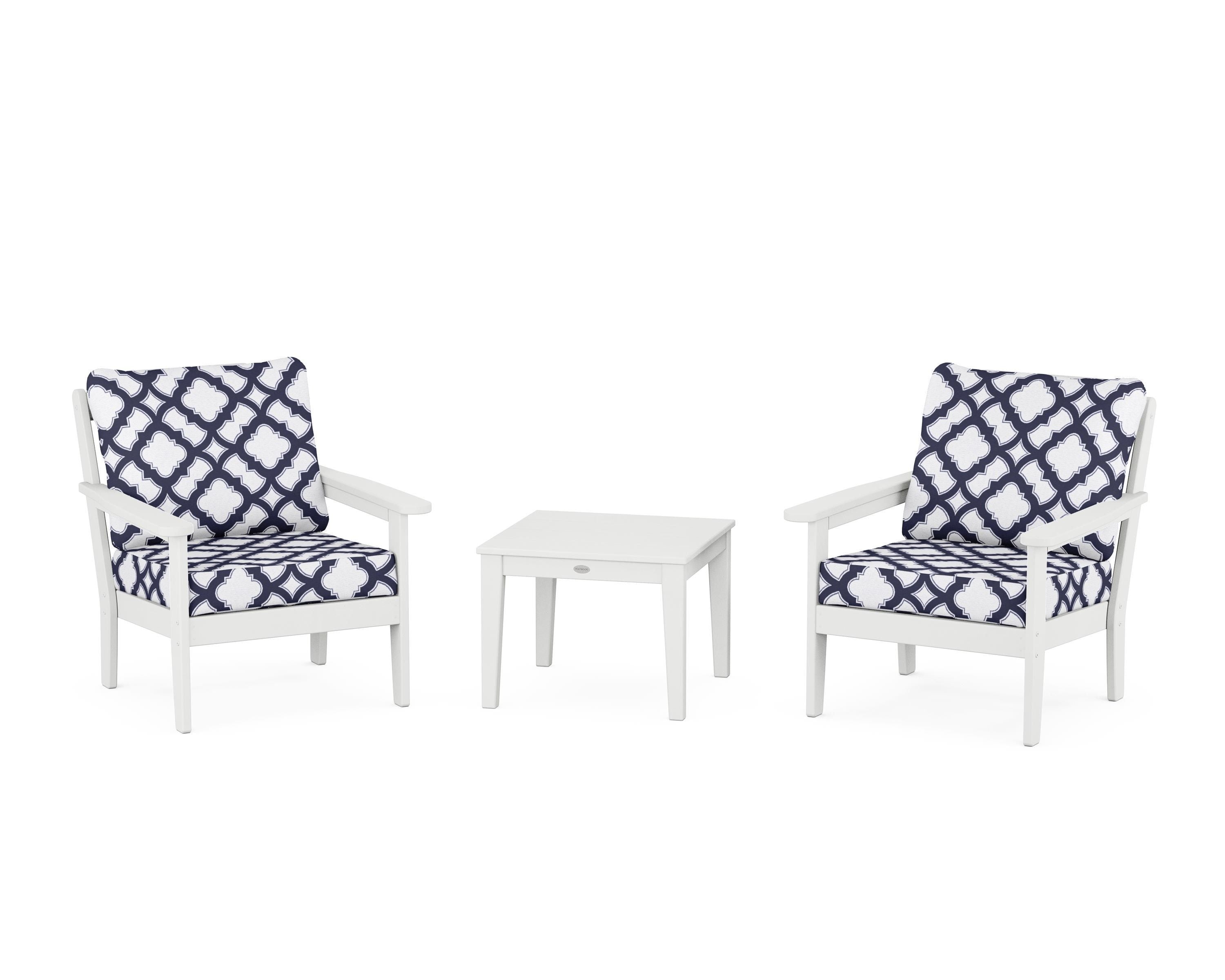 Country Living Cottage 3-Piece Deep Seating Set in White / Trellis Navy
