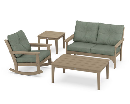 POLYWOOD® Vineyard 4-Piece Deep Seating Rocker Set in Vintage Sahara / Cast Sage