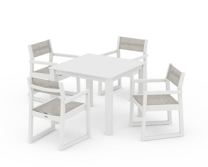 POLYWOOD® EDGE Sling Arm Chair 5-Piece Parsons Dining Set in White / Birch Sling