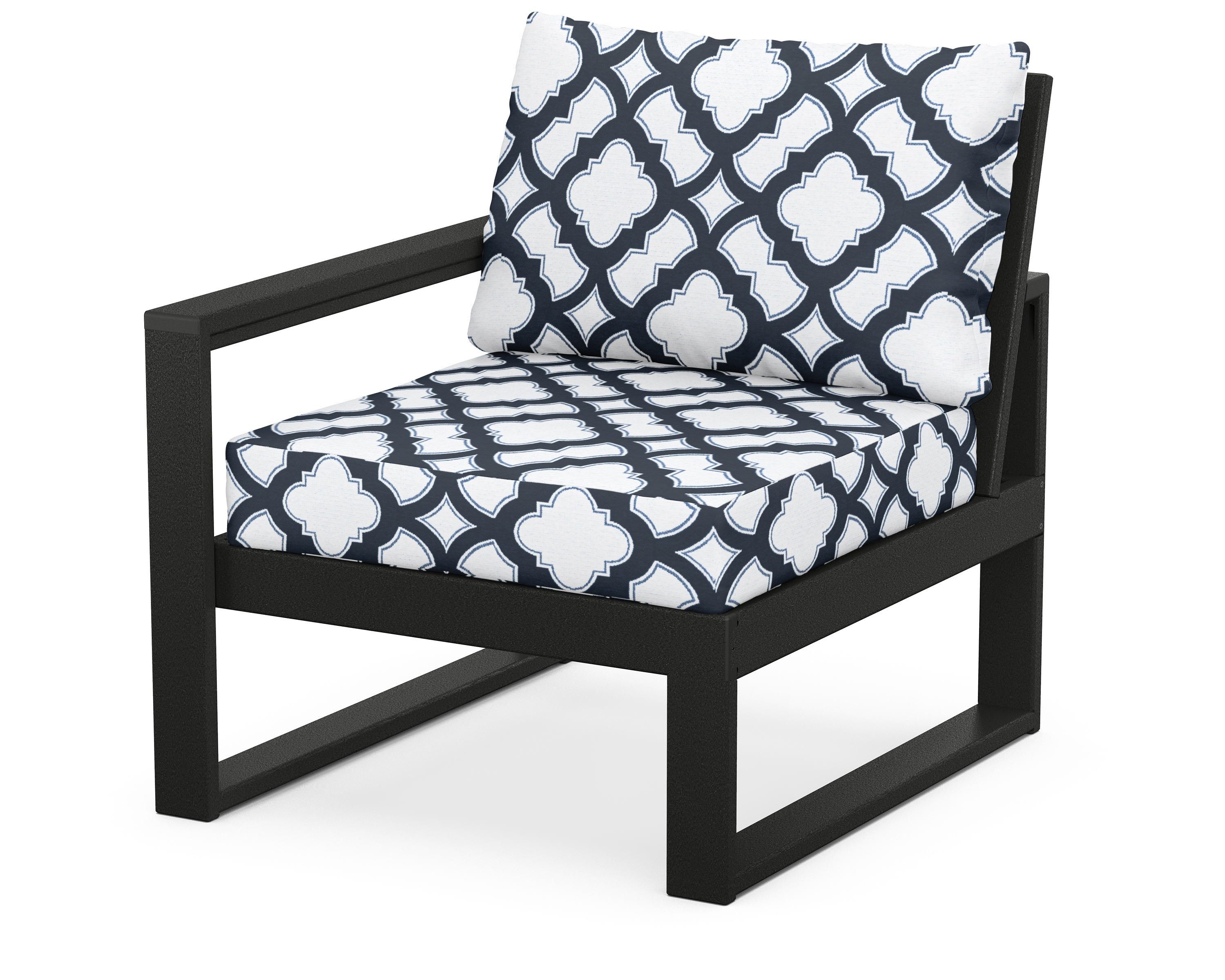 POLYWOOD® EDGE Modular Left Arm Chair in Black / Trellis Marine Indigo