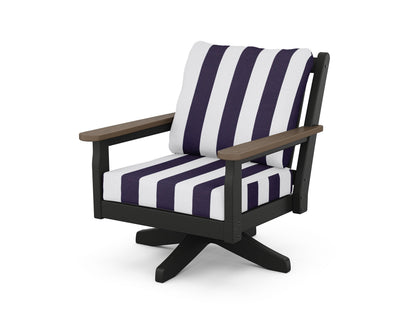POLYWOOD® Chippendale Deep Seating Swivel Chair in Black / Kona / Cabana Stripe Navy